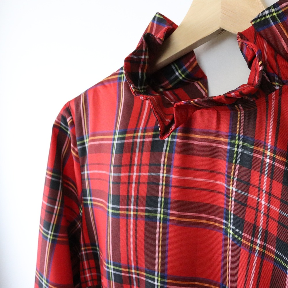 NWT Tuckernuck Daphne Dress Large Royal Stewart Tartan Plaid Ruffle Neck Tie - Picture 4 of 11